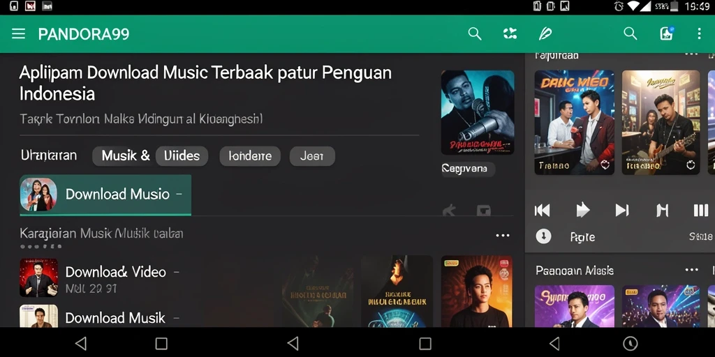 Tampilan antarmuka PANDORA99 yang sederhana dan menarik untuk Download Musik.