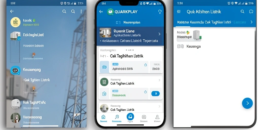 Tampilan antarmuka QUARKPLAY dengan fitur Cek Tagihan Listrik.